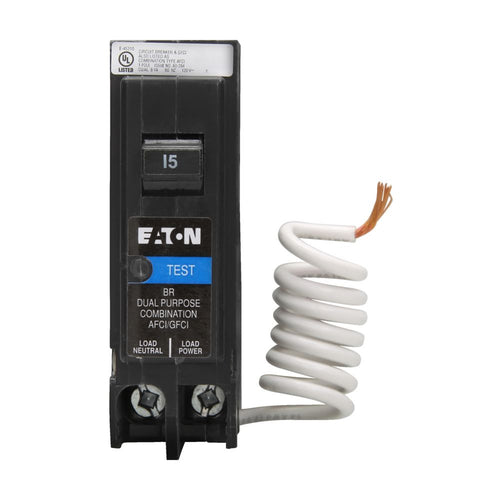 EATON CUTLER HAMMER 1 POLE 15A TYPE BR COMBO ARC-FAULT/GROUND-FAULT BREAKER BRN115DFC