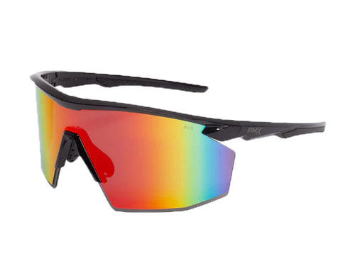 PMXSPEC® HALF FRAME SAFETY GLASSES - SHINY BLACK FRAME/SPECTRUM MIRROR LENS PIT VIPER STYLE