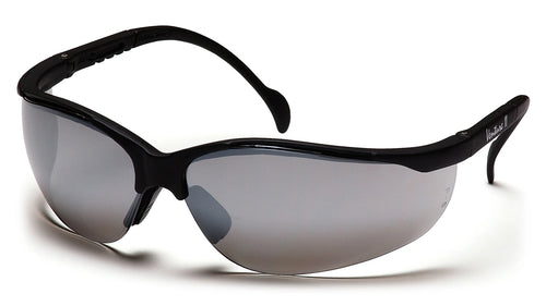 VENTURE II® HALF FRAME SAFETY GLASSES - BLACK/SILVER MIRROR NO ANTI-FOG