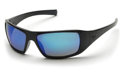 GOLIATH® FULL FRAME SAFETY GLASSES - BLACK FRAME/ICE BLUE MIRROR NO ANTI-FOG