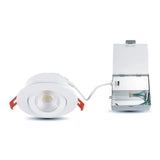 WHITE 4" slim LED gimbal downlight with selectable CCT for sleek, adjustable directional lighting.