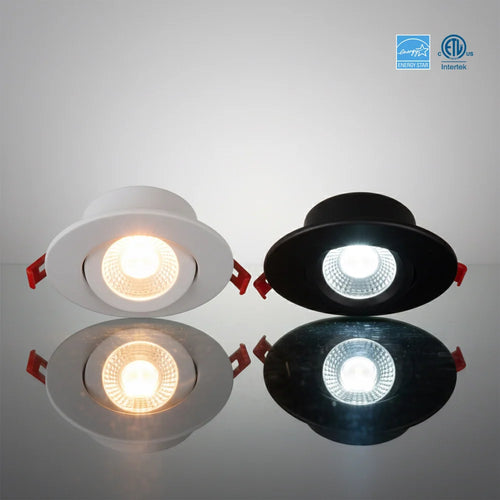 WHITE 4" slim LED gimbal downlight with selectable CCT for sleek, adjustable directional lighting.