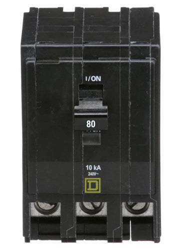 SQUARE D MINI CIRCUIT BREAKER 80A 3 POLE PLUG IN MOUNT QO380 TYPE QO