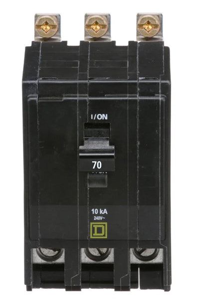 SQUARE D MINI CIRCUIT BREAKER 70A 3 POLE BOLT ON MOUNT QOB370 TYPE QOB