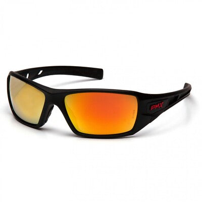 VELAR™ FULL FRAME SAFETY GLASSES - BLACK-RED FRAME/ICE ORANGE MIRROR LENS