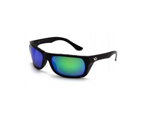 VALLEJO® BLACK FULL FRAME SAFTEY GLASSES - GREEN MIRROR POLARIZED