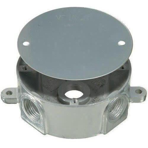 ROUND WEATHERPROOF METAL BOX WITH COVER 5 X 1/2 HOLES - GREY