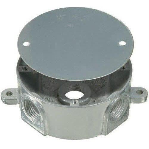 ROUND WEATHERPROOF METAL BOX W/COVER 5 X 3/4'' - GREY-VISTA-VISTA-Default-Covalin Electrical Supply