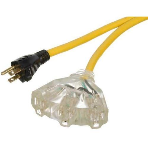 30M HEAVY DUTY 12/3 SJTW LIGHTED - TRIPLE OUTLET - YELLOW-VISTA-VISTA-Default-Covalin Electrical Supply