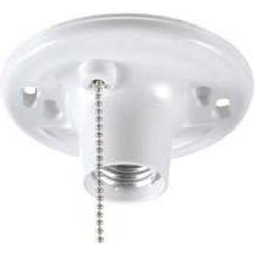 PLASTIC CEILING LAMPHOLDER W/PULL CHAIN - WHITE-VISTA-VISTA-Default-Covalin Electrical Supply