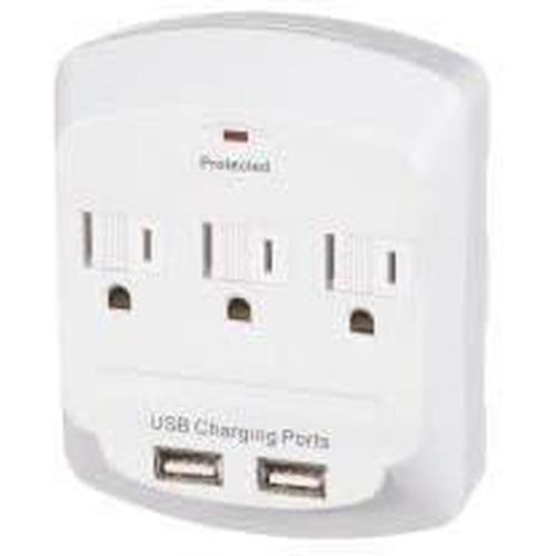 DOUBLE USB CHARGER WITH TRIPLE OUTLET TAP ADAPTER - WHITE-VISTA-VISTA-Default-Covalin Electrical Supply