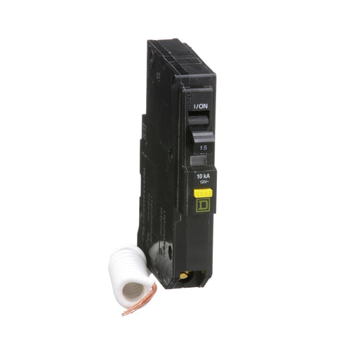 SQUARE D MINI CIRCUIT BREAKER 15A 1 POLE COMBINATION GROUND FAULT PIG TAIL PLUG IN MOUNT QO115GFI TYPE QO