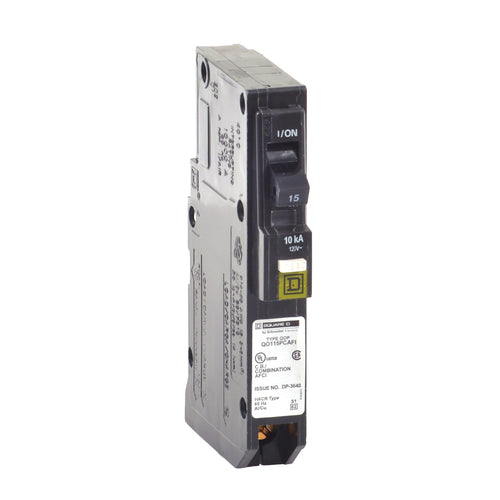 SQUARE D MINI CIRCUIT BREAKER 15A 1 POLE COMBINATION ARC FAULT PLUG ON PLUG IN MOUNT QO115PCAFI TYPE QO