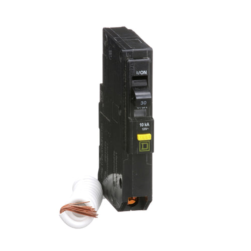 SQUARE D MINI CIRCUIT BREAKER 30A 1 POLE COMBINATION GROUND FAULT PIG TAIL PLUG IN MOUNT QO130GFI TYPE QO