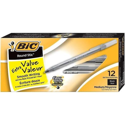 BIC Round Stic Extra Value Ballpoint Stick Pens, 1.0mm, Black, 12/Pack-BIC-STAPLES-Default-Covalin Electrical Supply