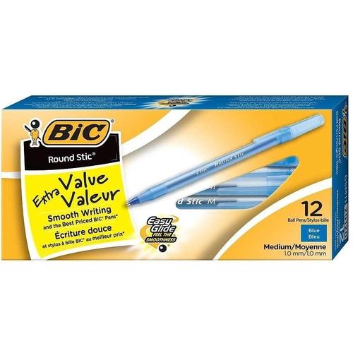BIC Round Stic Extra Value Ballpoint Stick Pens, 1.0mm, Blue, 12/Pack-BIC-STAPLES-Default-Covalin Electrical Supply