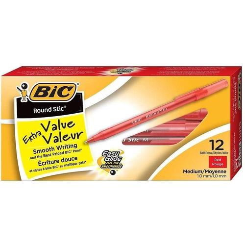 BIC Round Stic Extra Value Ballpoint Stick Pens, 1.0mm, Red, 12/Pack-BIC-STAPLES-Default-Covalin Electrical Supply