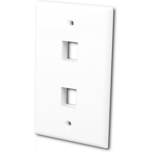 FLUSH WALLPLATE FOR 2 KEYSTONE JACKS - BRIGHT WHITE-TECHCRAFT-COMPUTER PLUG-Default-Covalin Electrical Supply