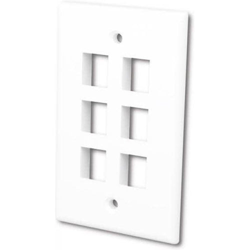 FLUSH WALLPLATE FOR 6 KEYSTONE JACKS - BRIGHT WHITE-TECHCRAFT-COMPUTER PLUG-Default-Covalin Electrical Supply
